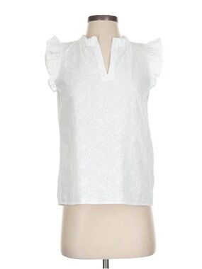 LOFT White Eyelet Ruffle Sleeve Top
